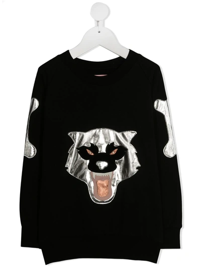 Wauw Capow By Bangbang Kids' Wolf Appliqué Sweatshirt In Black