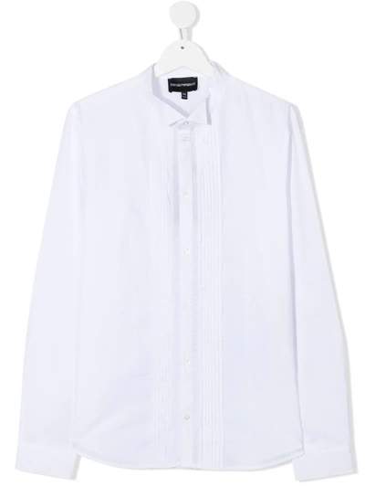 Emporio Armani Kids' Long Sleeve Pleated Bib Shirt In White
