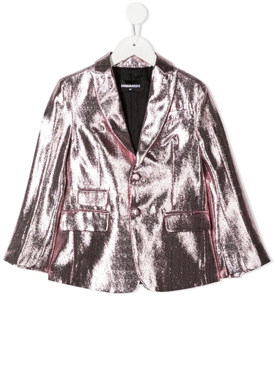 Dsquared2 Kids' Wet Look Blazer Jacket In Rosa