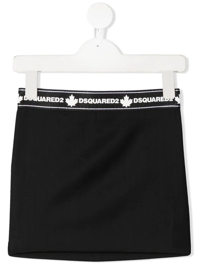 Dsquared2 Kids' Taped Logo Waistband Skirt In Black