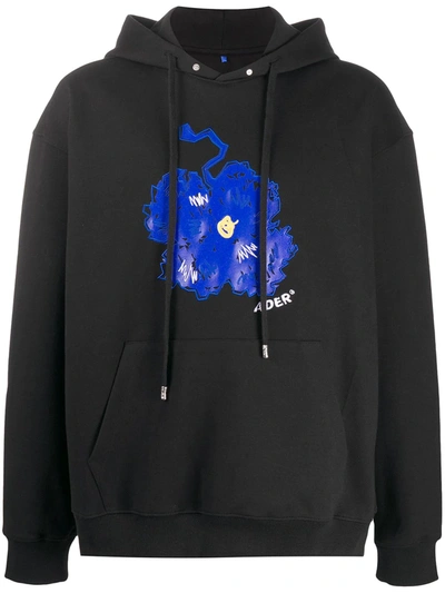 Ader Error Floral Embroidery Cotton Hoodie In Black