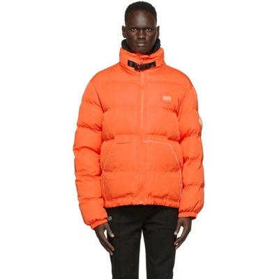 Ader Error Logo Patch Nylon Down Jacket In Orange