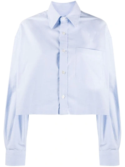 R13 Oversized Cropped Button Up Shirt In Blue