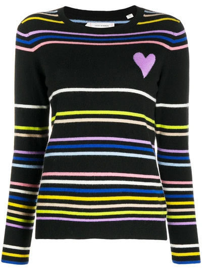 Chinti & Parker Heart Striped Cashmere Jumper In Black