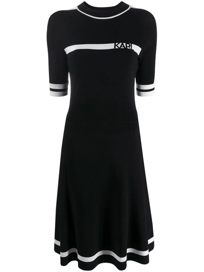Karl Lagerfeld Logo Intarsia Knitted Dress In Black