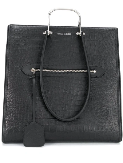 Alexander Mcqueen The Tall Story Bag In Croc-embossed Leather In Black
