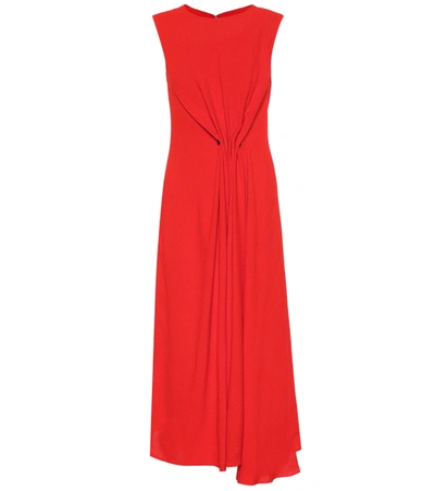 Victoria Beckham Gathered Barbel-embellished Crepe Midi Dress In Red