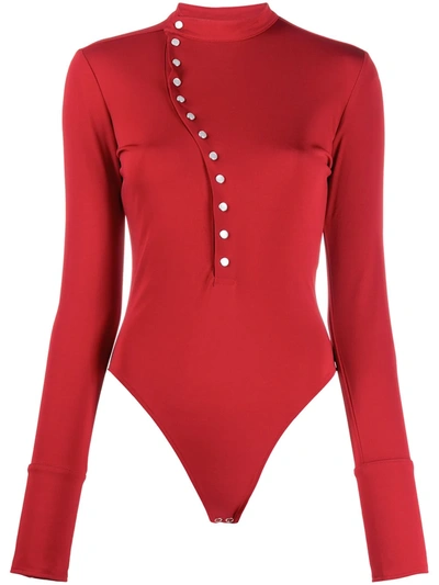 Coperni Curved Buttoned Bodysuit In Bright Red