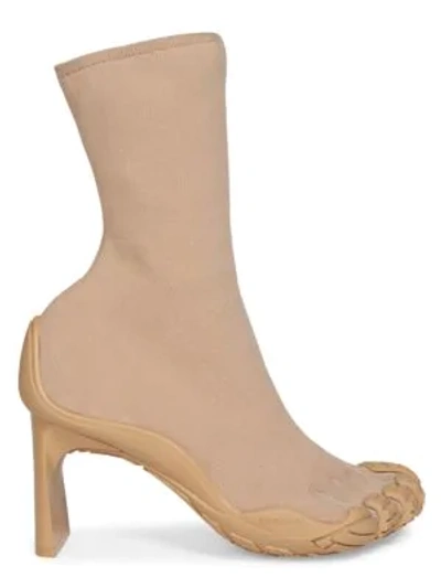 Balenciaga Women's High Toe Curved Heel Ankle Boots In Beige