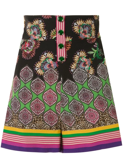 Alexis Florian Printed Embellished Crepe De Chine Shorts In Multicolour
