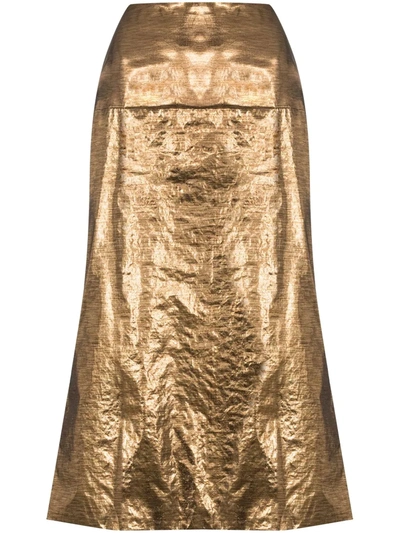 Rejina Pyo Maude Lamé Midi Skirt In Gold