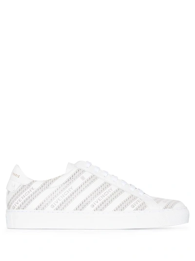 Givenchy White Logo Chain Tennis Leather Sneakers In White And Black
