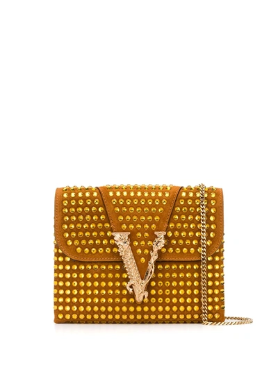 Versace Virtus Studded Clutch In Brown