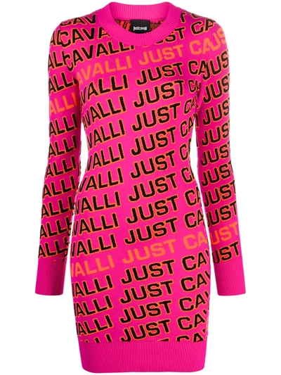 Just Cavalli Logo Intarsia Knitted Dress In Pink