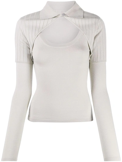 Jacquemus Albi Cut-out Ribbed Top In Neutrals