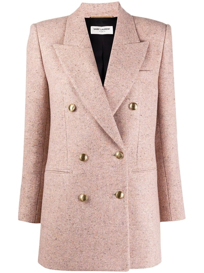 Saint Laurent Double Breasted Wool Tweed Jacket In Pink