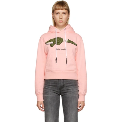 Palm Angels Toy-crocodile Print Hoodie In Pink