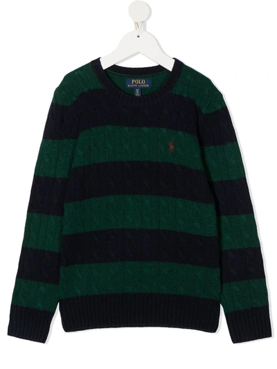 Ralph Lauren Kids' Striped Long-sleeve Knitted Top In Green