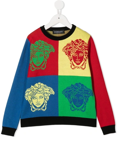 Young Versace Kids' Cotton Crew-neck Jumper In Multicolor