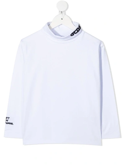 Gcds Kids' Logo Funnel-neck Top In White