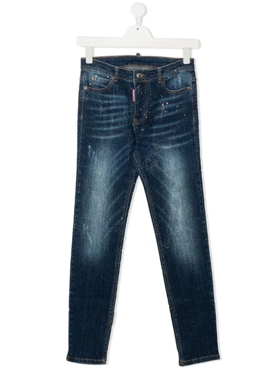 Dsquared2 Teen Crystal-embellished Jeans In Blue