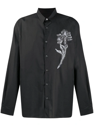 Ann Demeulemeester Floral Patch Long-sleeved Shirt In Black