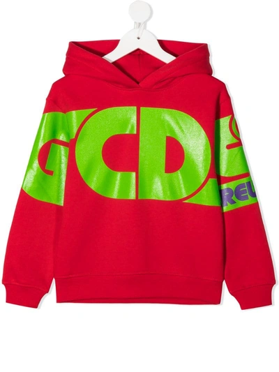 Gcds Kids' Large Logo Print Hoodie In Red