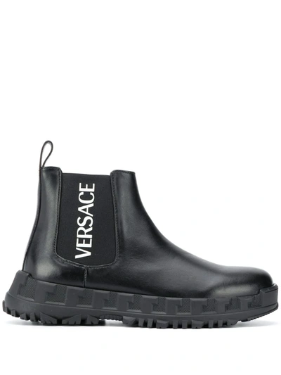 Young Versace Teen Logo-print Ankle Boots In Black