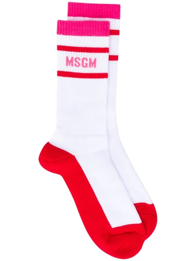 Msgm White And Red Cotton Socks