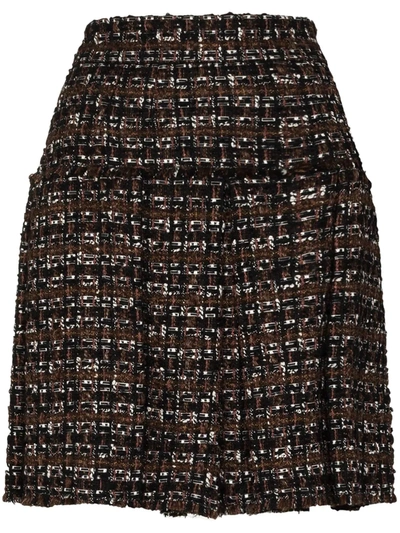 Dolce & Gabbana Short Tweed Circle Skirt With Flounce Detailing In Brown