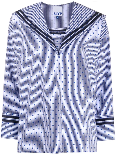 Sjyp Polka-dot Sailor Blouse In Blue