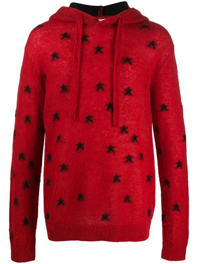 Laneus Red Jumper In Wool Blend With All-over Star Print