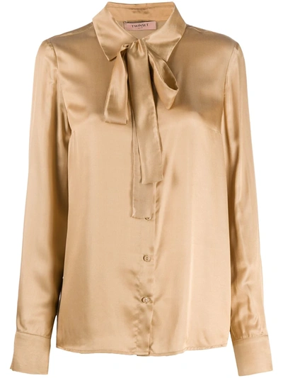 Twinset Pussy-bow Shirt In Neutrals