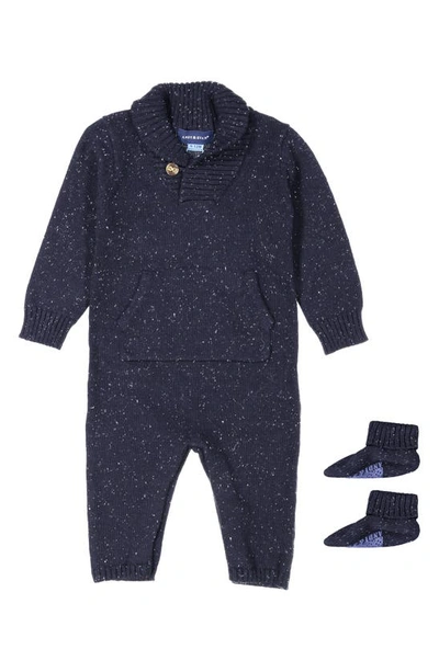 Andy & Evan Babies' Shawl Collar Sweater Romper & Booties Set In Navy Slub