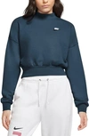 Nike Sportswear Essential Fleece Mock Neck Sweatshirt In Deep Ocean/ White