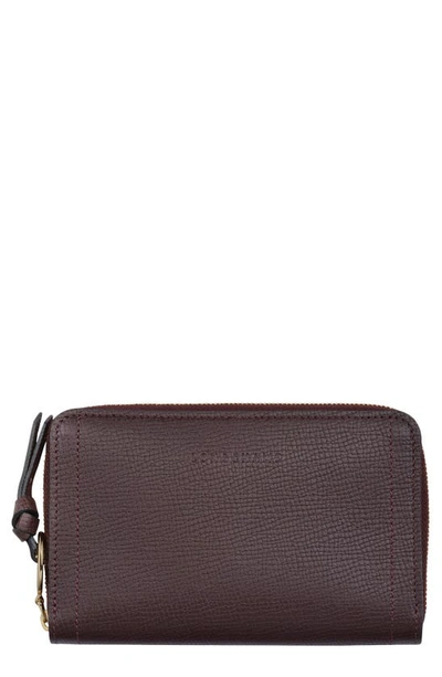 Longchamp Mailbox Compact Leather Wallet In Aubergine