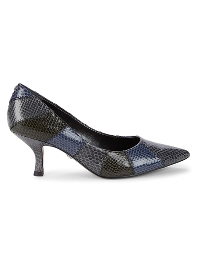 Sam Edelman Women's Julianne Embossed Snakeskin-print Pumps In Grey/ Navy/ Juniper