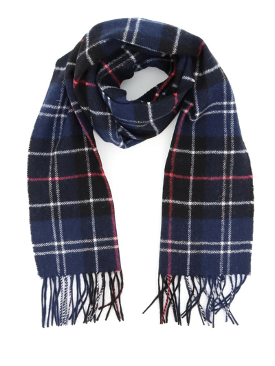 Barbour Tartan-check Fringed Wool Scarf In Blue