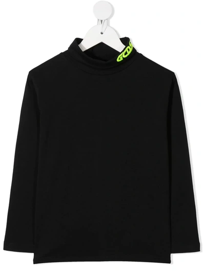 Gcds Kids' Logo Funnel-neck Top In Black