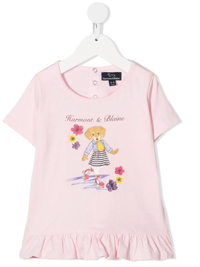 Harmont & Blaine Junior Kids' Graphic-print Ruffle-trim T-shirt In Pink ...