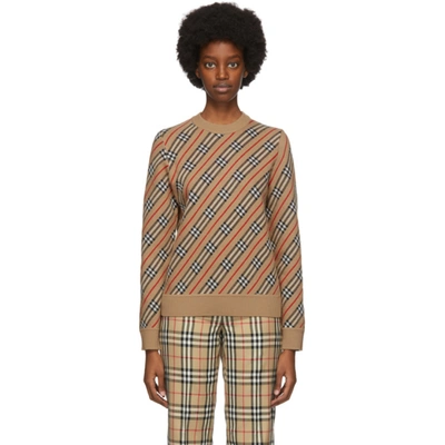 Burberry Clara Wool-blend Striped Vintage Check Sweater In Dark Beige