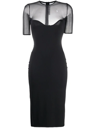 Off-white Sheer-panel Knee-length Dress In Black