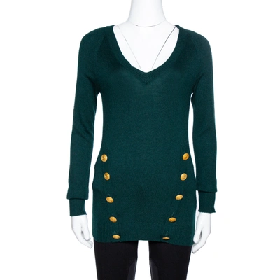 Pre-owned Pierre Balmain Green Cashmere & Wool Blend Button Detail Sweater S