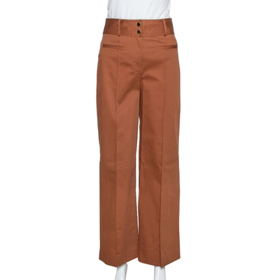 Pre-owned Diane Von Furstenberg Caramel Cotton High Waisted Wide Leg Trousers S In Brown