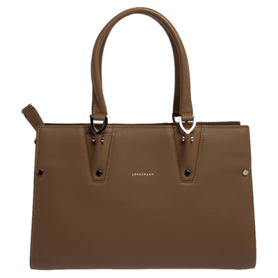 Pre-owned Longchamp Taupe Leather Small Paris Premiere Tote In Brown