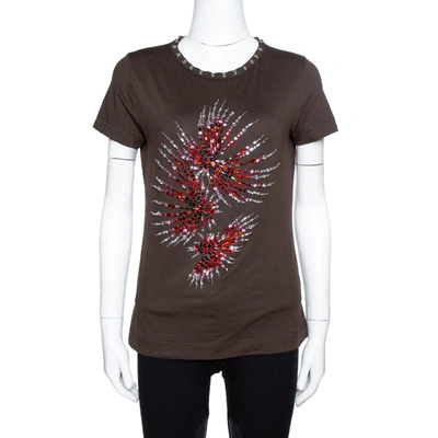 Pre-owned Dolce & Gabbana Brown Jersey Embellished T-shirt M