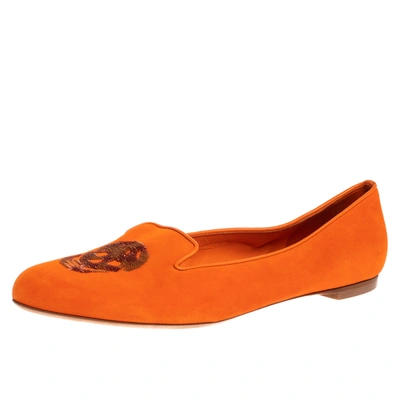 Pre-owned Alexander Mcqueen Orange Suede Leather Sequin Embellished Smoking Slippers Size 39.5