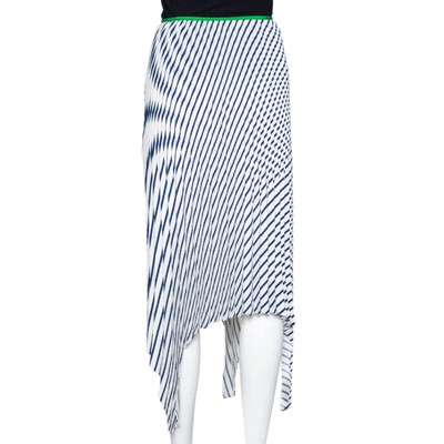 Pre-owned Celine Navy Blue Striped Silk Handkerchief Hem Pleated Skirt S