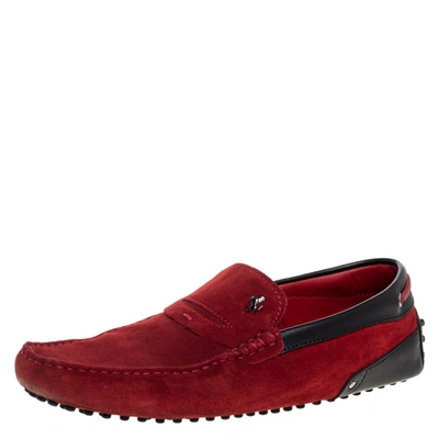 Pre-owned Tod's For Ferrari Red Suede Slip On Loafers Size 41.5