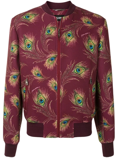 Dolce & Gabbana Stretch Cady Jacket With Feather Print In Red